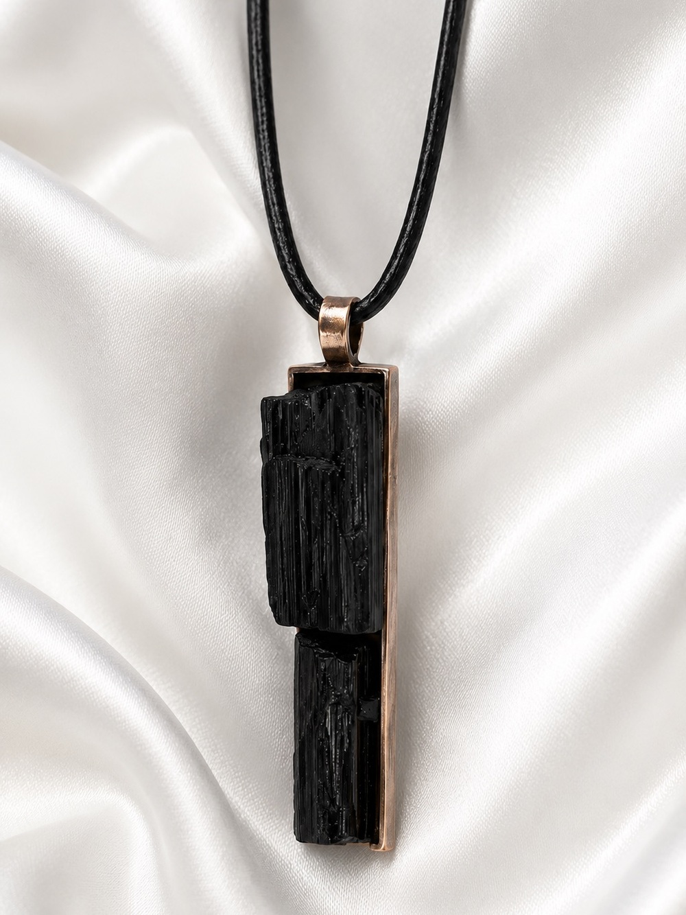 Black Tourmaline Pendant Necklace Raw Stone Handmade Jewelry